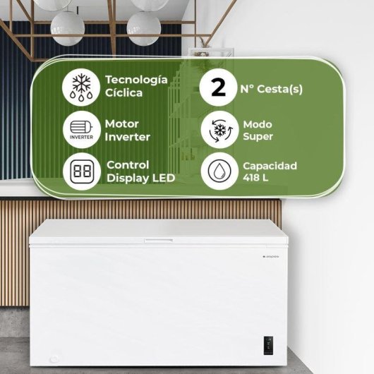 Congelador horizontal ASPES Dual Cooling 418 L Motor Inverter Clase E