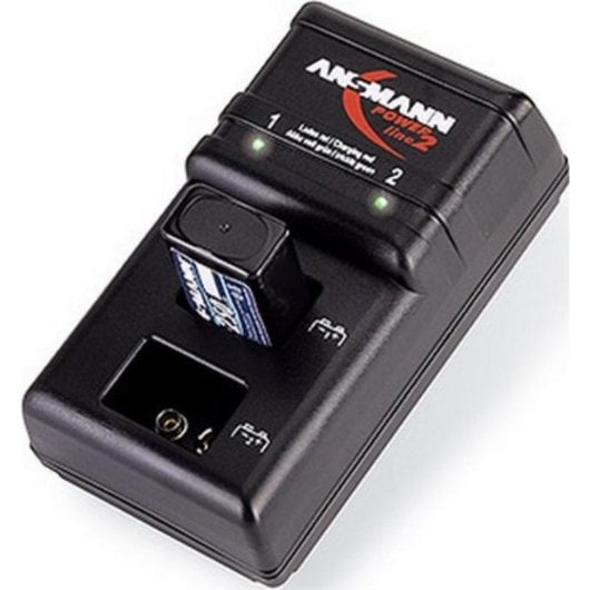 Cargador de batería Ansmann Powerline 2 para 2 pilas 9V, uso interior, negro