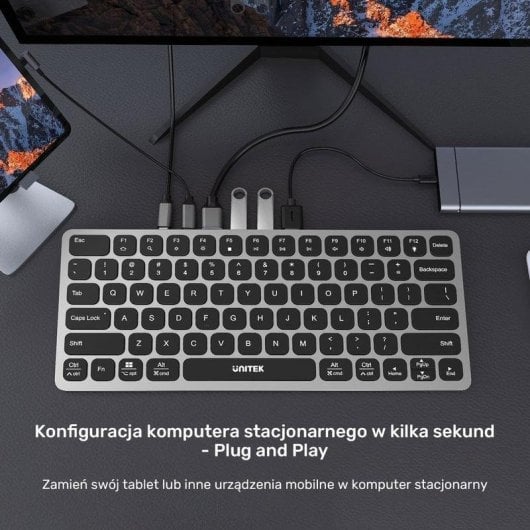 Clavier Unitek D1092A filaire avec hub USB, HDMI et rétroéclairage US International