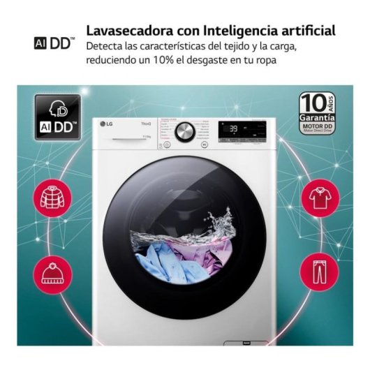 Lavasecadora LG 11/6 kg A/D F4DR7011AGW con inteligencia artificial y Wi-Fi
