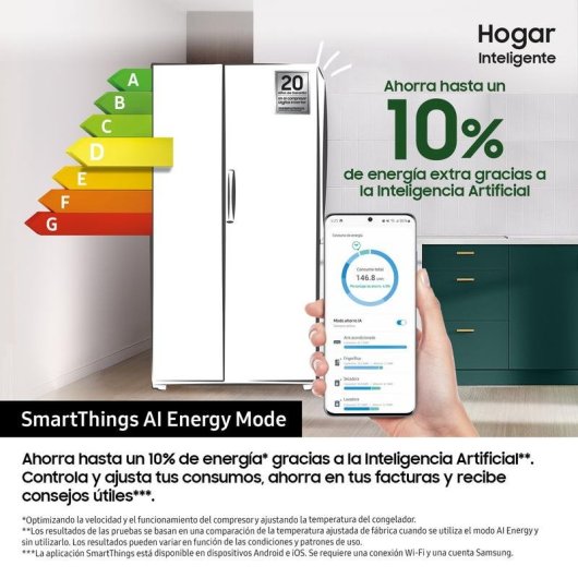 Frigorífico Americano Samsung RS80F64KDFEF Total No Frost 178cm 640L D Grafito WiFi IA