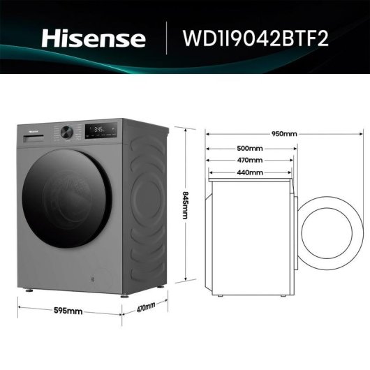 Lavasecadora Hisense 9 kg A WD1I9042BTF2 con tecnología inverter y vapor