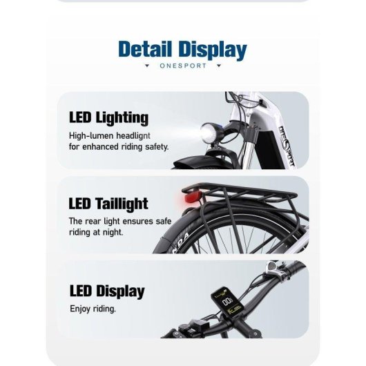 Bicicleta eletrica Onesport OT05 250 W autonomia 120 km
