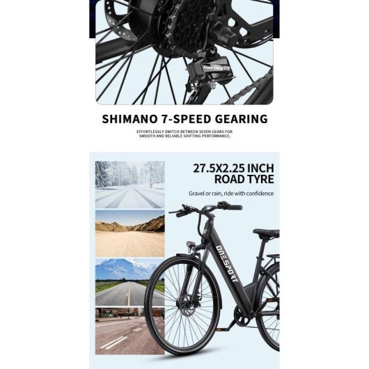 Velo Electrique Onesport OT12 250W 36V 13Ah Shimano 7 vitesses