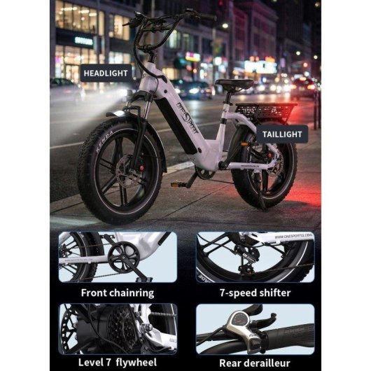 Velo electrique Onesport OT08 500 W 48 V 18 Ah Blanc