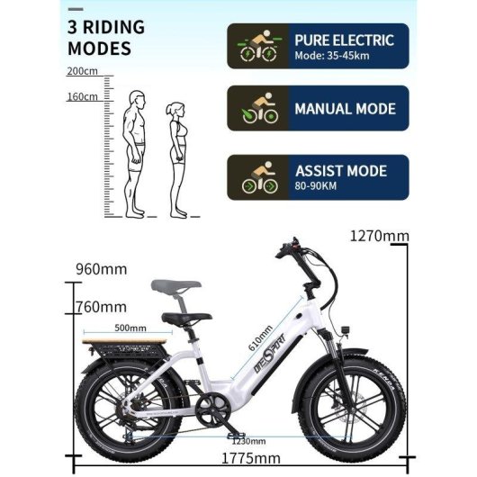 Velo electrique Onesport OT08 500 W 48 V 18 Ah Blanc