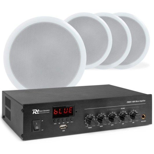 Altavoces Power Dynamics techo 100V con Bluetooth y amplificador 25W