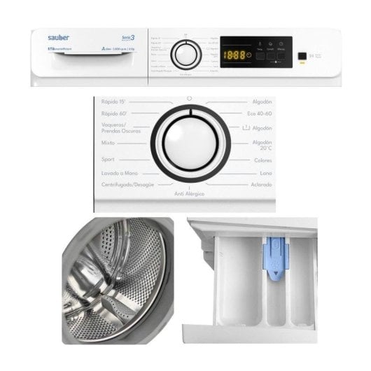 Lavadora Sauber Serie 3-W6105V Carga Frontal 6 Kg 1000 rpm A Blanca