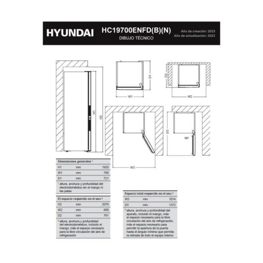 Frigorífico Combi Hyundai HC19700ENFDN No Frost 192cm 481L E Cristal negro