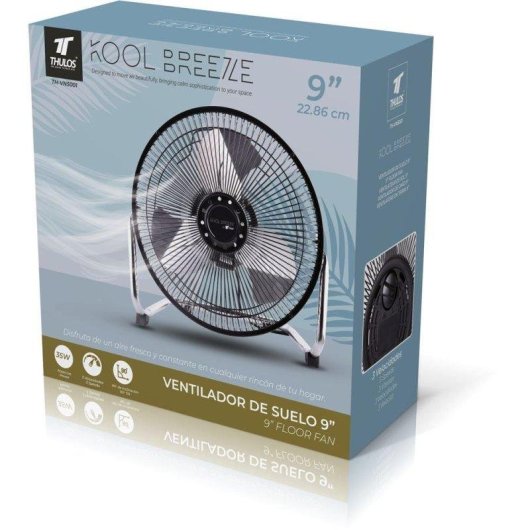 Ventoinha de Chão Thulos TH-VN5001 35W 9” Metal Cabeça Inclinável Grelha Protetora Preto