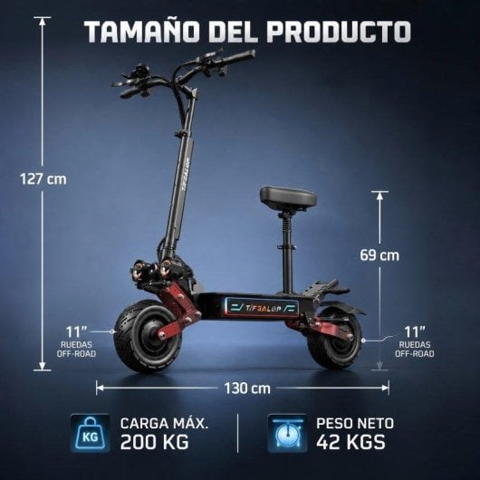 Monopattino elettrico Tifgalop 6000W Autonomia 100km Ruote 11" Off-road Freni idraulici