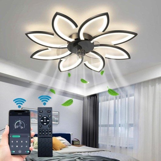 Ventilatore da Soffitto con Luce Autrucker 90cm 6 Velocità LED 3 Colori Telecomando App Timer Nero
