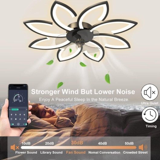 Ventilatore da Soffitto con Luce Autrucker 90cm 6 Velocità LED 3 Colori Telecomando App Timer Nero