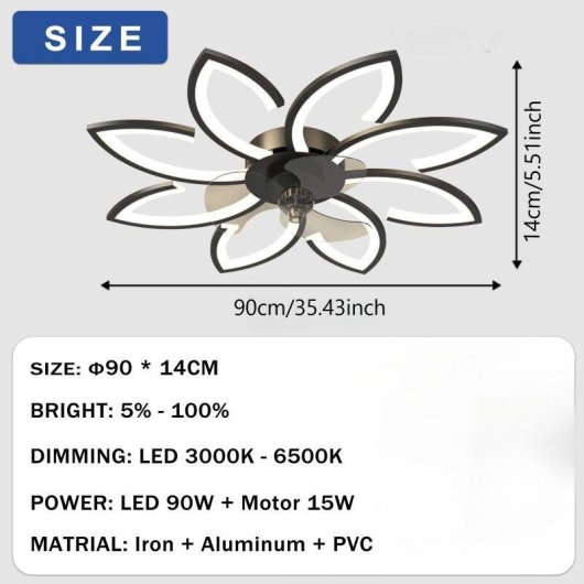 Ventilatore da Soffitto con Luce Autrucker 90cm 6 Velocità LED 3 Colori Telecomando App Timer Nero