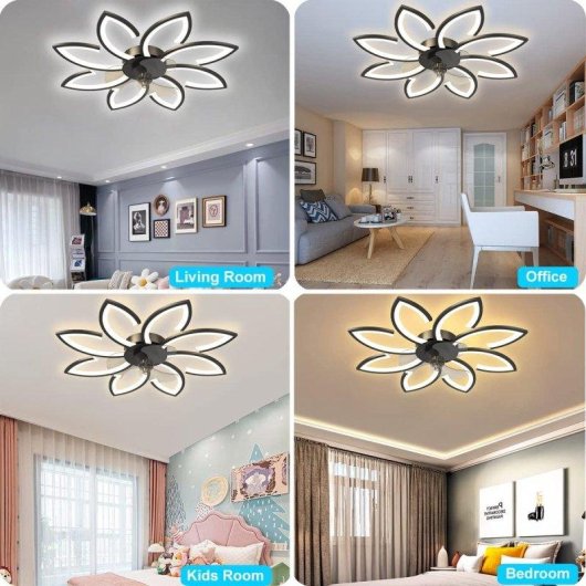 Ventilatore da Soffitto con Luce Autrucker 90cm 6 Velocità LED 3 Colori Telecomando App Timer Nero