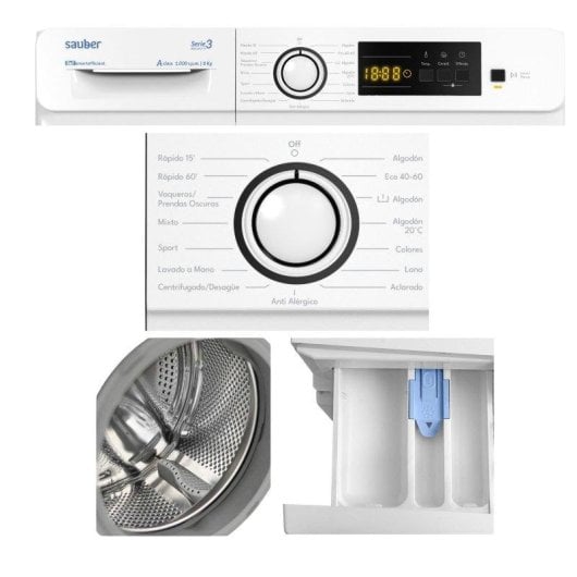 Lavadora Sauber Serie 3 W8105V Carga Frontal 8 Kg 1000 rpm A Blanca