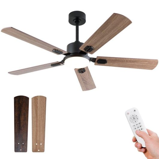 Ventilatore da Soffitto con Luce Welltin EU52SH-5003BK-1L 20W 132cm 6 Velocità Motore DC Silenzioso Telecomando Reversibile