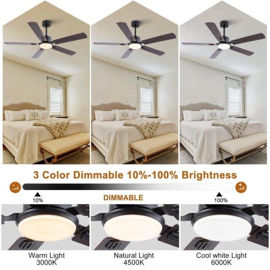 Ventilatore da Soffitto con Luce Welltin EU52SH-5003BK-1L 20W 132cm 6 Velocità Motore DC Silenzioso Telecomando Reversibile