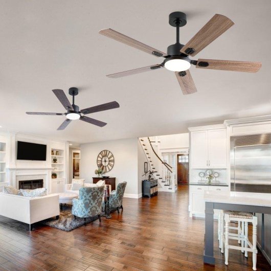 Ventilatore da Soffitto con Luce Welltin EU52SH-5003BK-1L 20W 132cm 6 Velocità Motore DC Silenzioso Telecomando Reversibile