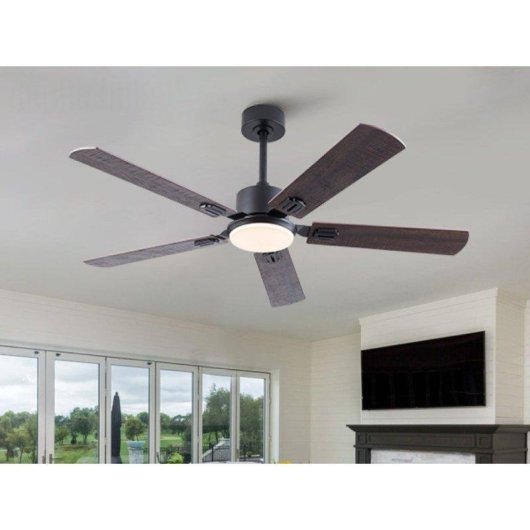 Ventilatore da Soffitto con Luce Welltin EU52SH-5003BK-1L 20W 132cm 6 Velocità Motore DC Silenzioso Telecomando Reversibile