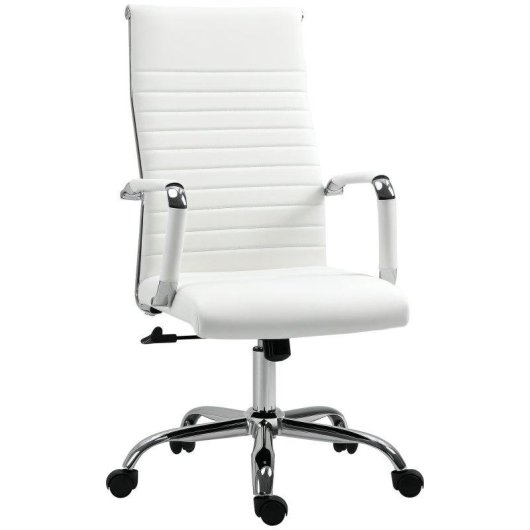 Sedia Da Ufficio Ergonomica Aosom Pelle Finta 54x62x104-114 cm Bianco
