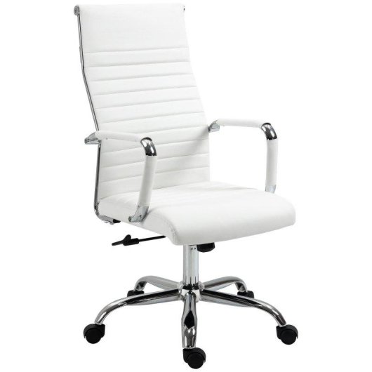 Sedia Da Ufficio Ergonomica Aosom Pelle Finta 54x62x104-114 cm Bianco