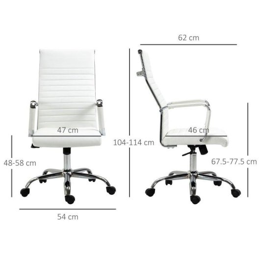 Sedia Da Ufficio Ergonomica Aosom Pelle Finta 54x62x104-114 cm Bianco
