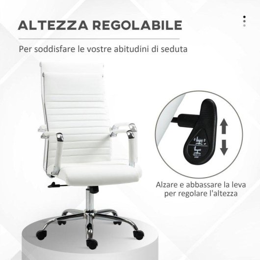 Sedia Da Ufficio Ergonomica Aosom Pelle Finta 54x62x104-114 cm Bianco