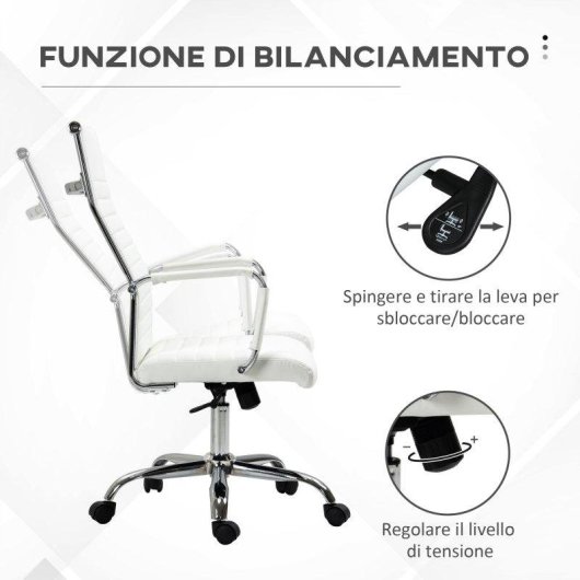 Sedia Da Ufficio Ergonomica Aosom Pelle Finta 54x62x104-114 cm Bianco