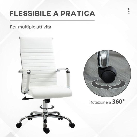 Sedia Da Ufficio Ergonomica Aosom Pelle Finta 54x62x104-114 cm Bianco