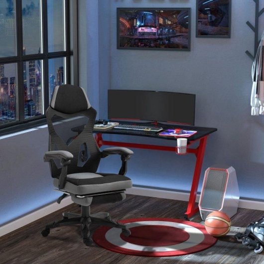 Sedia da ufficio Aosom ergonomica con poggiapiedi regolabile grigio