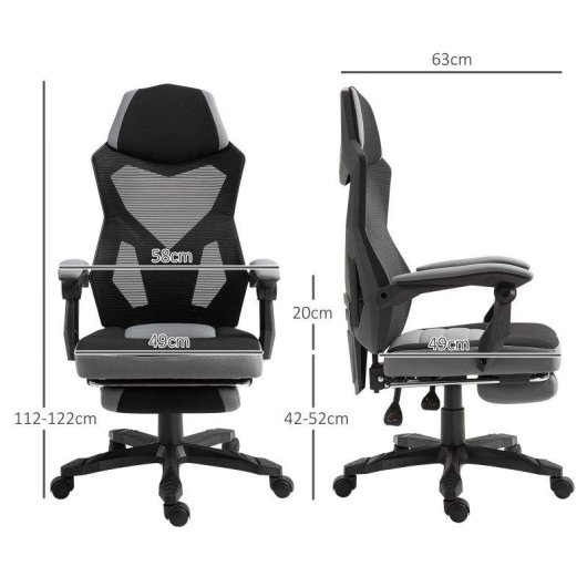 Sedia da ufficio Aosom ergonomica con poggiapiedi regolabile grigio