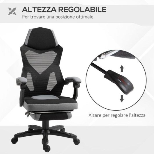 Sedia da ufficio Aosom ergonomica con poggiapiedi regolabile grigio