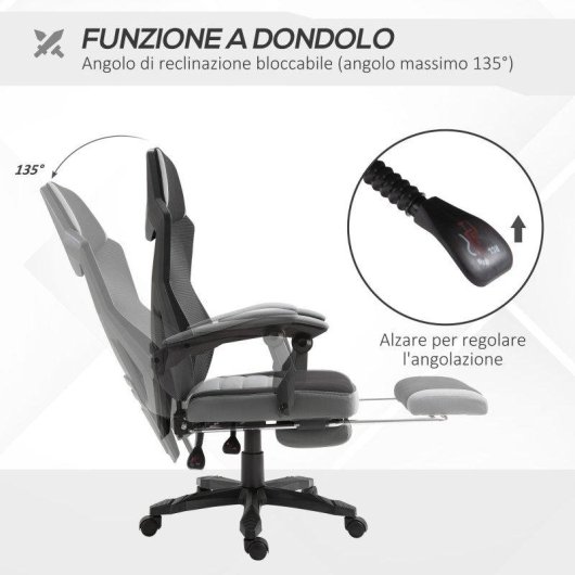 Sedia da ufficio Aosom ergonomica con poggiapiedi regolabile grigio
