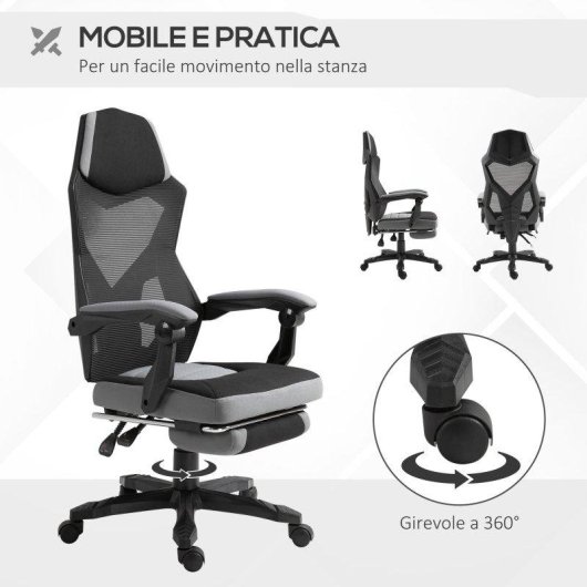 Sedia da ufficio Aosom ergonomica con poggiapiedi regolabile grigio