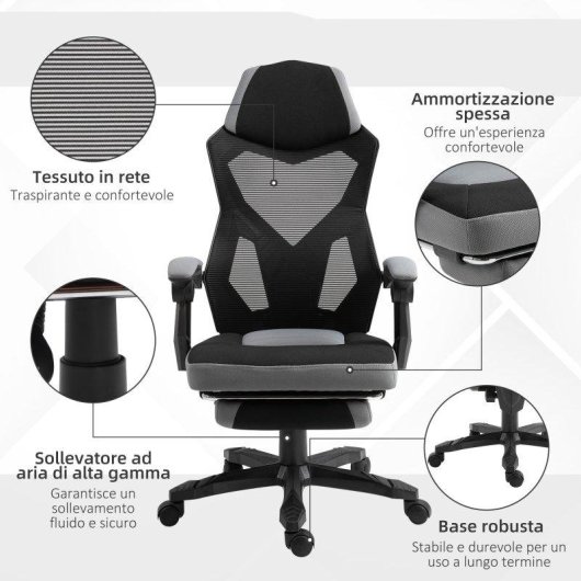 Sedia da ufficio Aosom ergonomica con poggiapiedi regolabile grigio