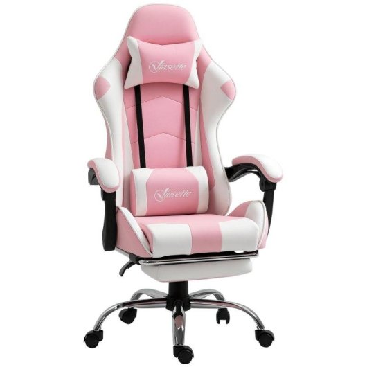 Sedia Gaming Aosom Ergonomica Reclinabile Poggiatesta Rosa Bianca