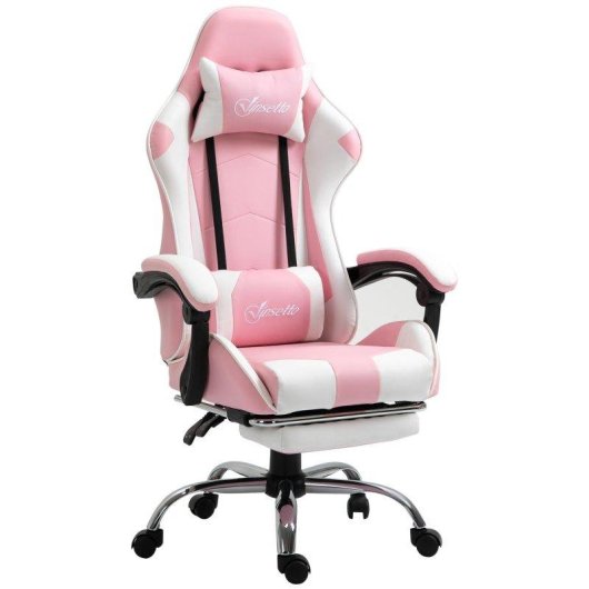 Sedia Gaming Aosom Ergonomica Reclinabile Poggiatesta Rosa Bianca