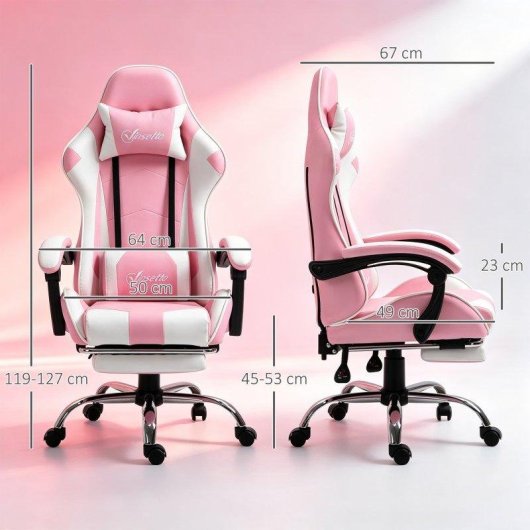 Sedia Gaming Aosom Ergonomica Reclinabile Poggiatesta Rosa Bianca