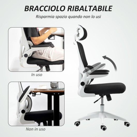 Sedia da Ufficio Aosom Poggiatesta Regolabile Braccioli Ribaltabili