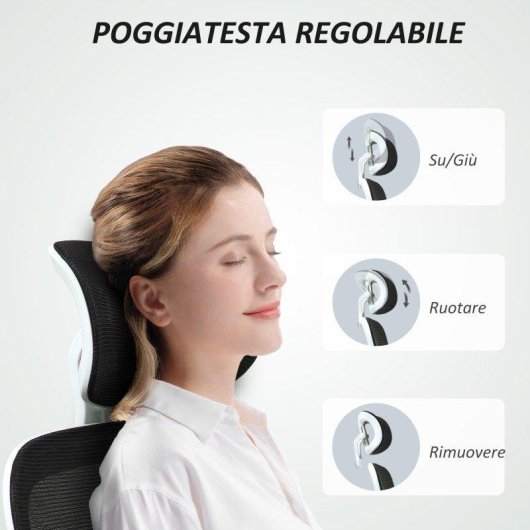 Sedia da Ufficio Aosom Poggiatesta Regolabile Braccioli Ribaltabili