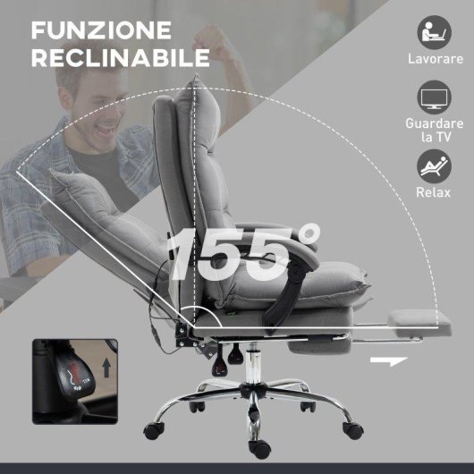 Sedia da ufficio massaggiante e riscaldata Aosom Grigio