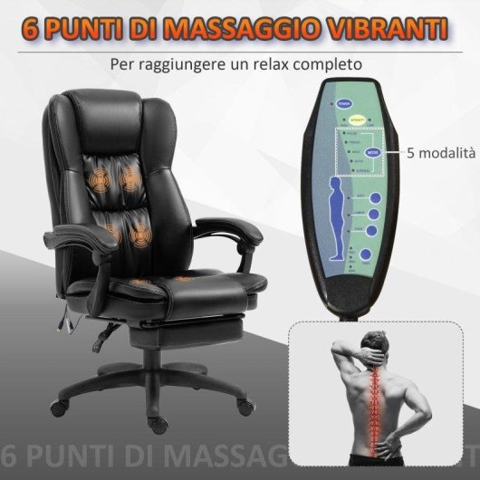 Sedia Da Ufficio Altezza Regolabile Massaggi 6 Punti Nera Aosom