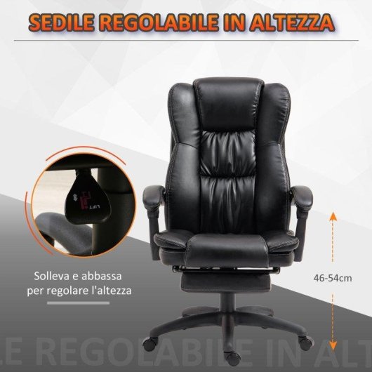 Sedia Da Ufficio Altezza Regolabile Massaggi 6 Punti Nera Aosom