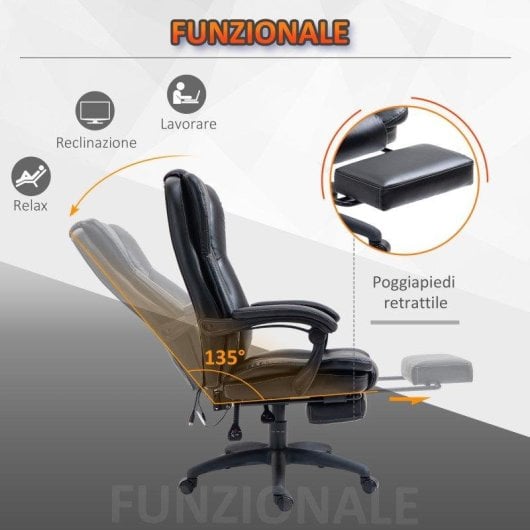 Sedia Da Ufficio Altezza Regolabile Massaggi 6 Punti Nera Aosom