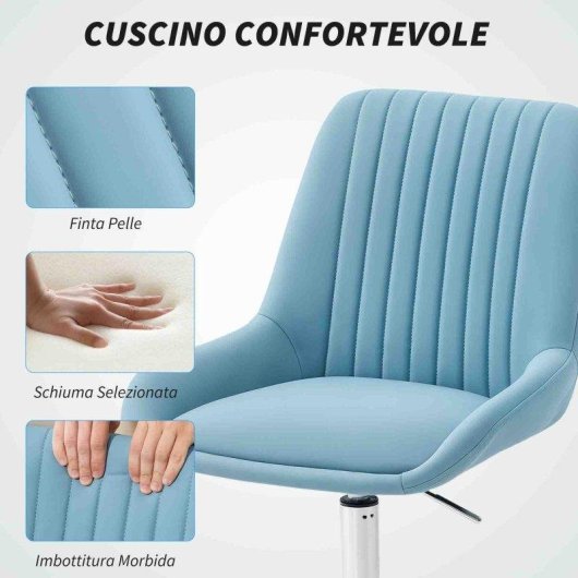 Sedia da scrivania Aosom regolabile silicone PU schiuma acciaio blu