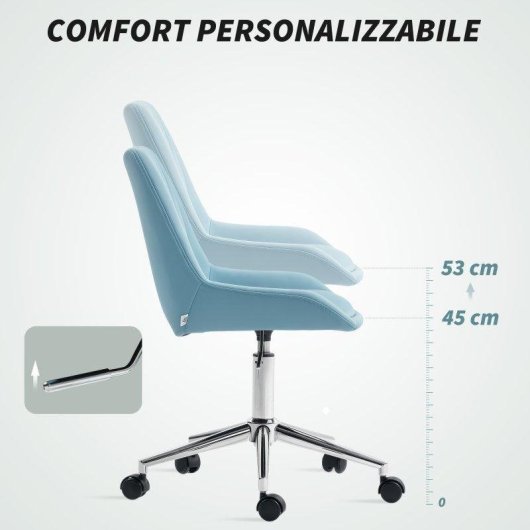 Sedia da scrivania Aosom regolabile silicone PU schiuma acciaio blu