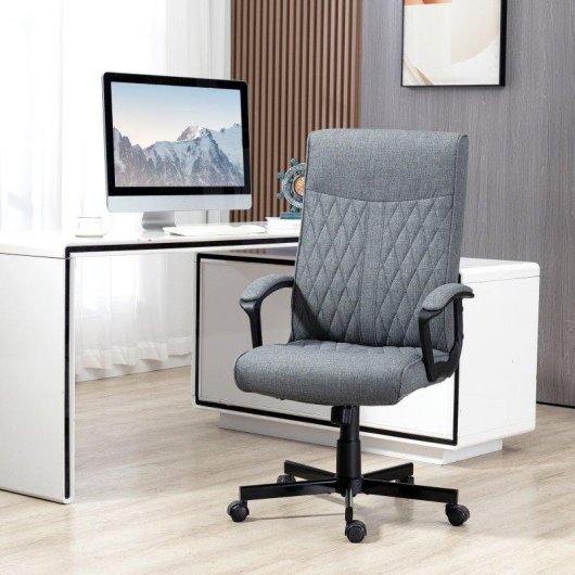 Sedia da Ufficio Girevole con Funzione Dondolo e Altezza Regolabile 65x72x102-112.5cm Grigia