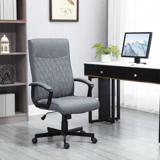 Sedia da Ufficio Girevole con Funzione Dondolo e Altezza Regolabile 65x72x102-112.5cm Grigia