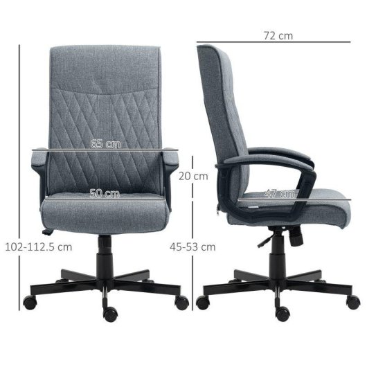 Sedia da Ufficio Girevole con Funzione Dondolo e Altezza Regolabile 65x72x102-112.5cm Grigia